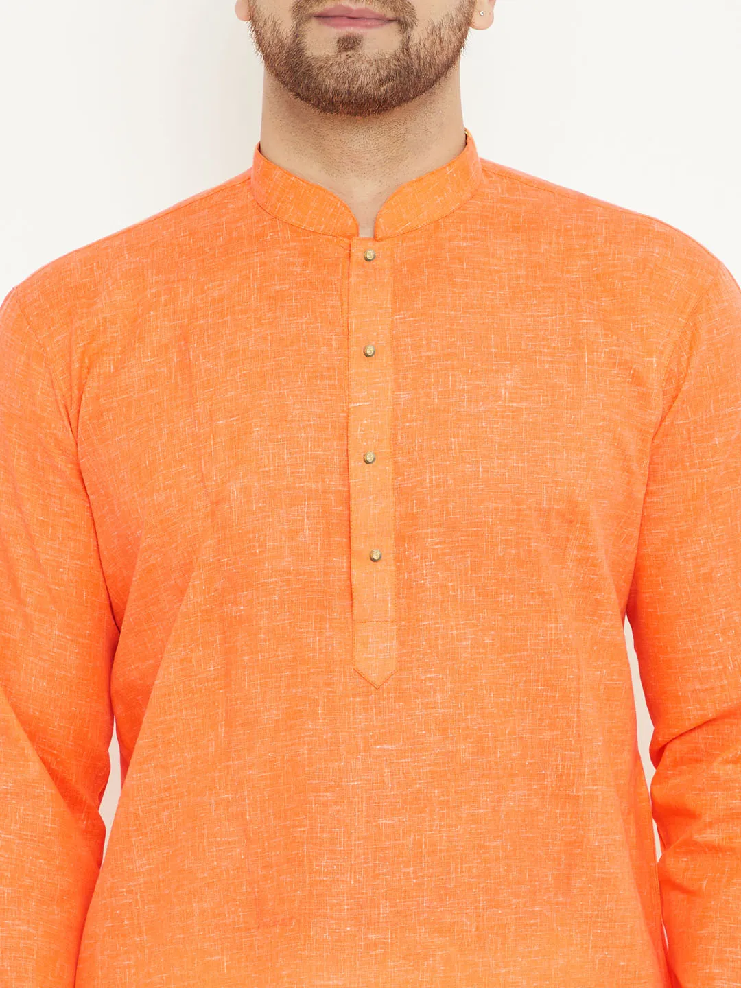 Vastramay Orange And White Baap Beta Kurta And Pyjama Set