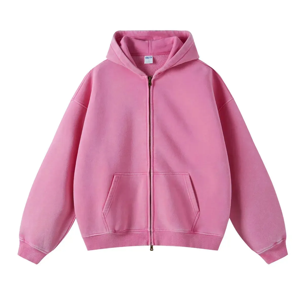 Washed Essential Casual Fleece Zip Hoodie