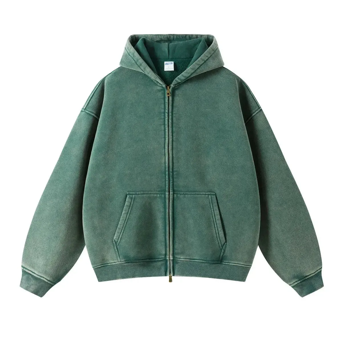 Washed Essential Casual Fleece Zip Hoodie