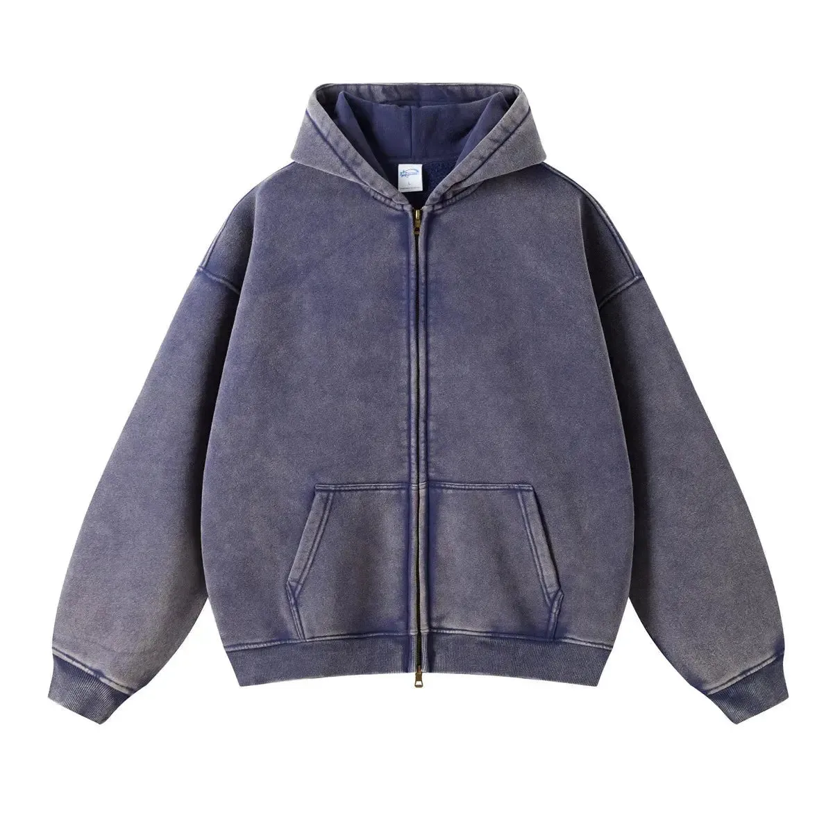 Washed Essential Casual Fleece Zip Hoodie