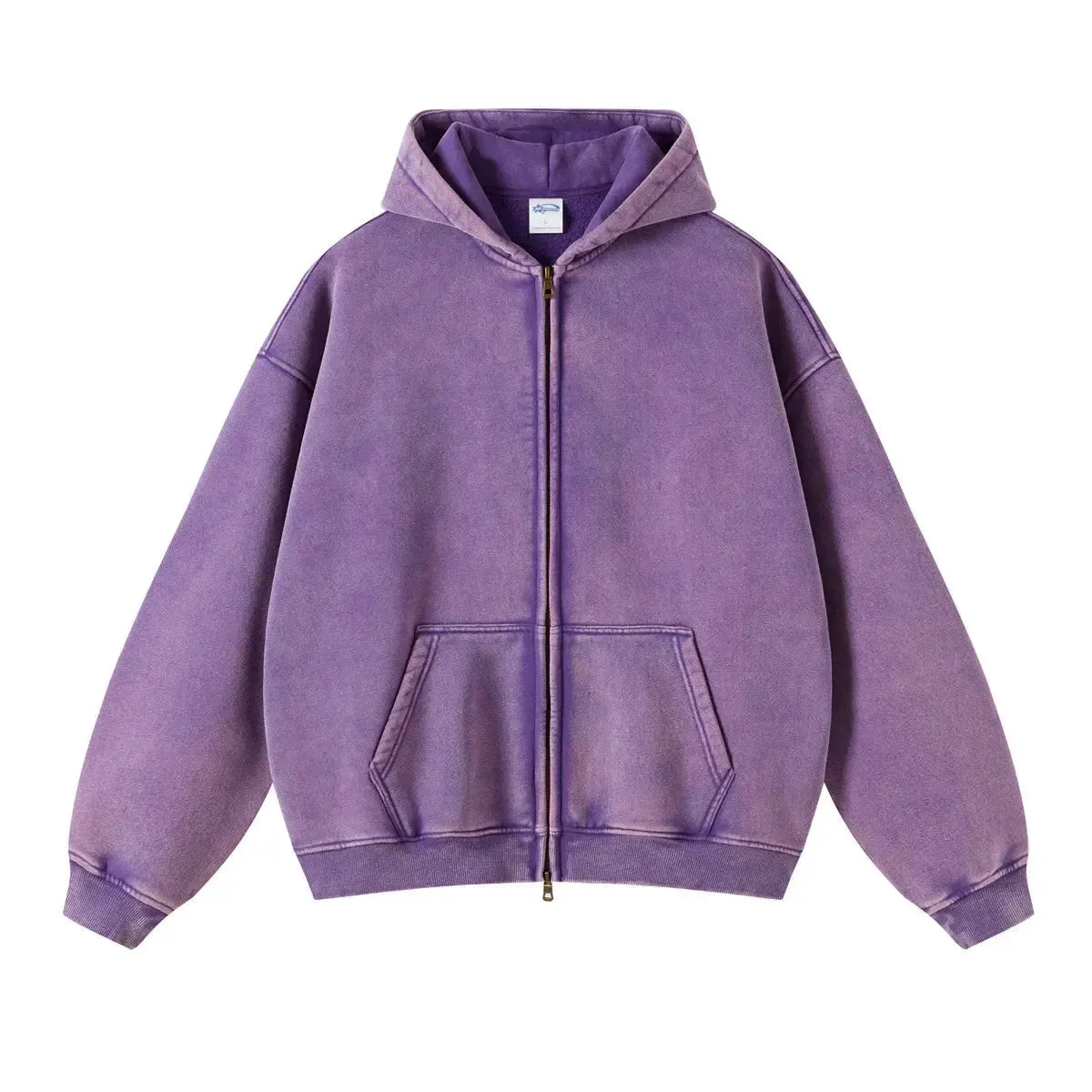 Washed Essential Casual Fleece Zip Hoodie