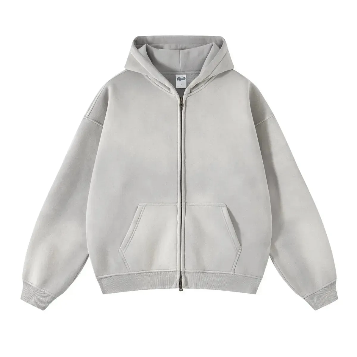 Washed Essential Casual Fleece Zip Hoodie