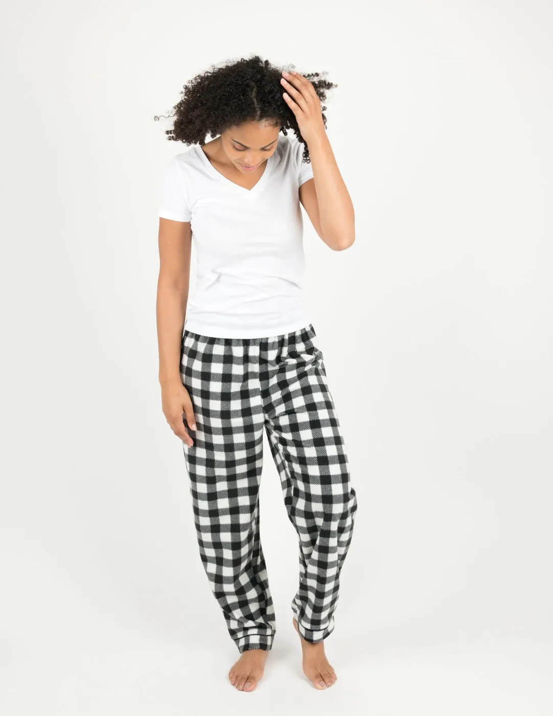 Women's Black & White Plaid Fleece Pants