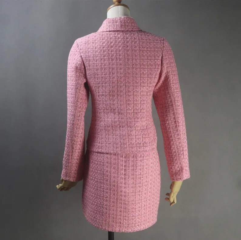 Women's Custom Made Biker Style Tweed Jacket   Skirt / Shorts Suit 6 Colour