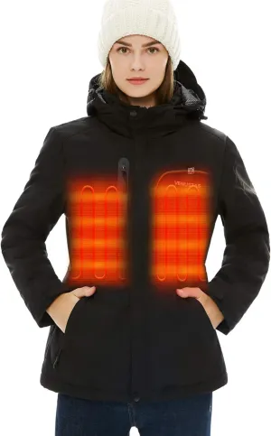 Women'S Heated Jacket with Battery Pack 5V, Heated Coat with Detachable Hood Windproof