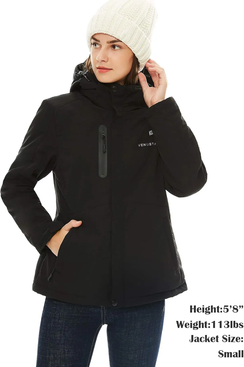 Women'S Heated Jacket with Battery Pack 5V, Heated Coat with Detachable Hood Windproof