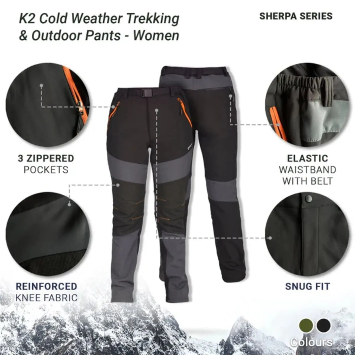 Women's K2 Cold Weather Trekking & Outdoor Pants - Sherpa Series - Black